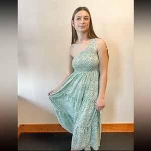 HYFVE Green Asymmetrical Ruched One-Shoulder Dress